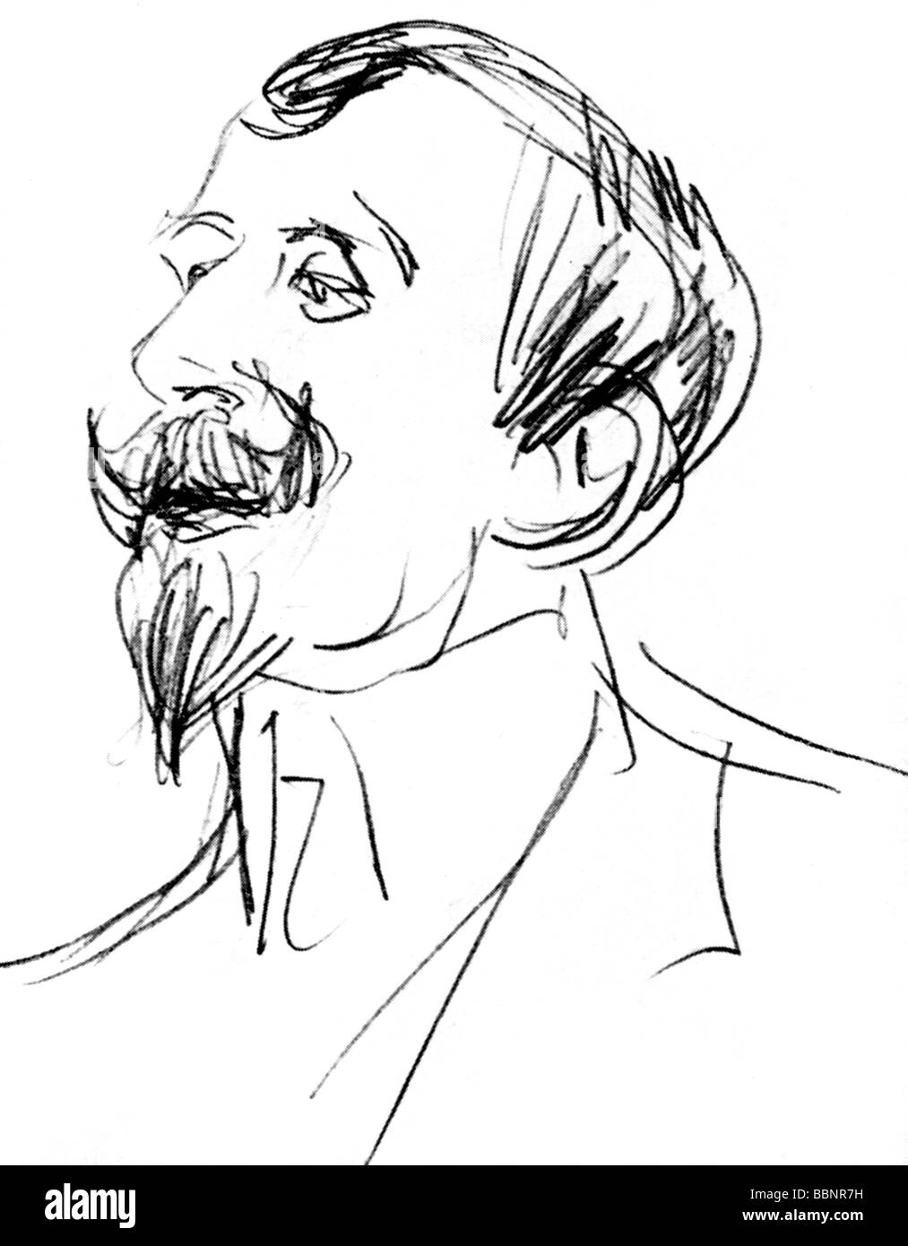Mann, Heinrich, 27.3.1871 - 12.3.1950, German author / writer, self-portrait, pencil drawing, circa 1905, Stock Photo