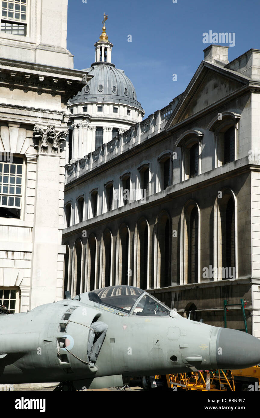 Sea Harrier FA2 on static display at the Old Royal Naval College as part of the Fly Navy 100 celebrations Stock Photo