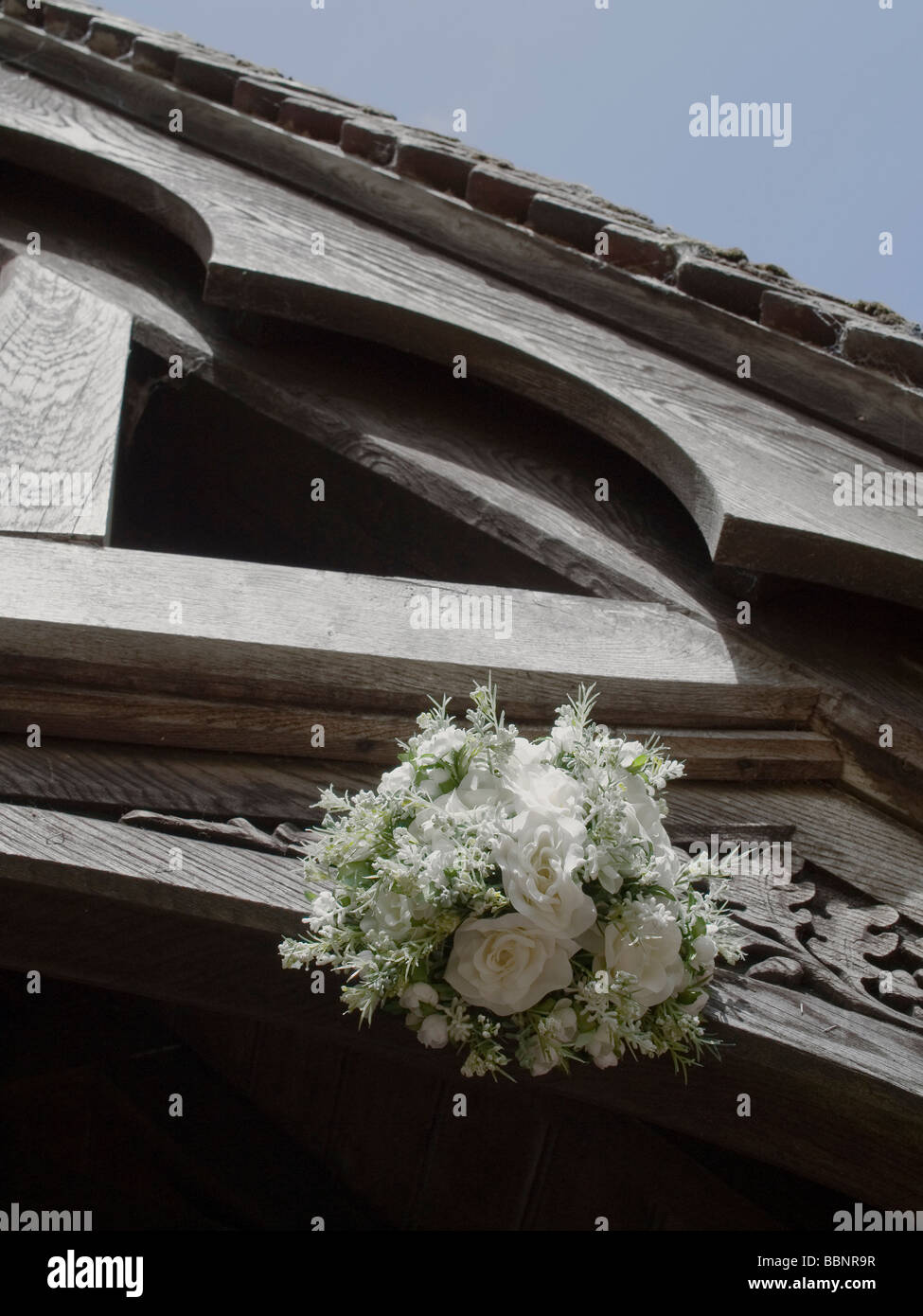 Wedding Decorations On A Country Village Parish Church In England