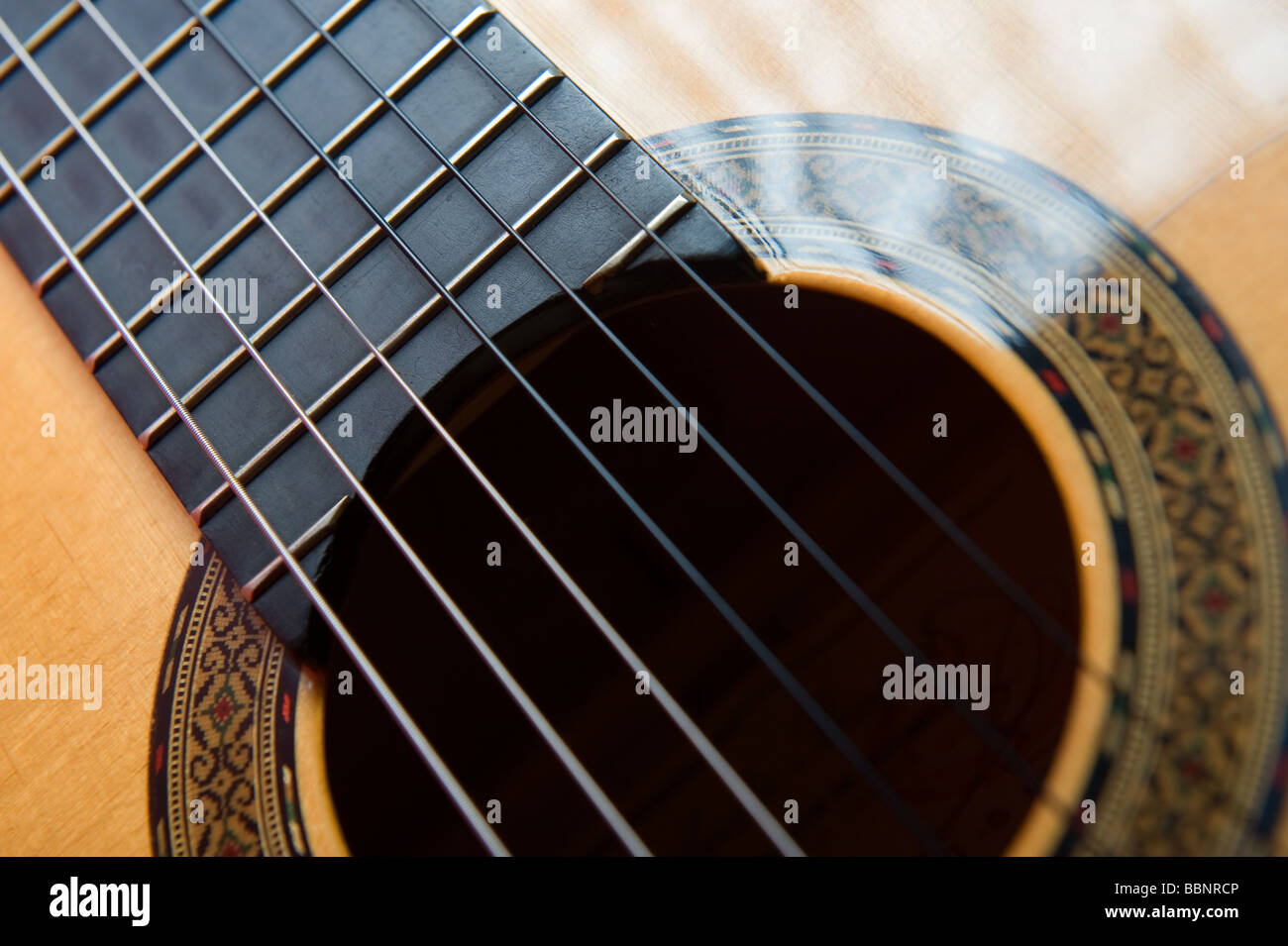 Flamenco classical guitar sound hole Stock Photo Alamy