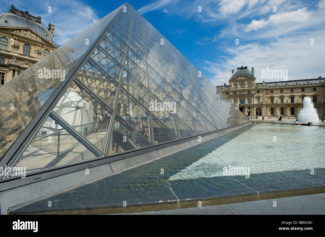 Close up of the Glass Pyramid entrance to the Louvre Museum in Paris France Stock Photo