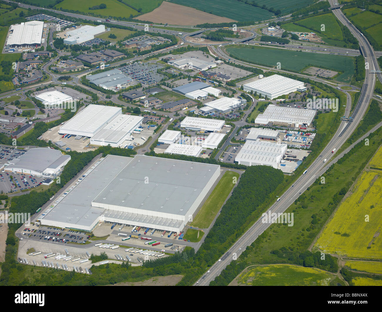 Distribution Centre at the Junction of the M6, M69 and A46, West Midlands, UK Stock Photo
