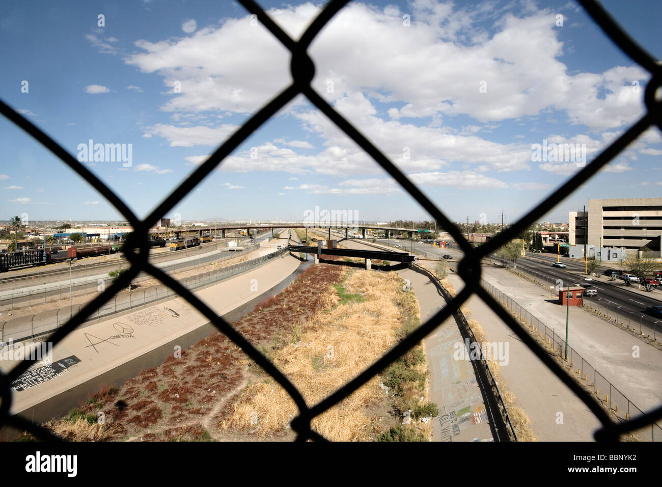 Border Wall at Train Crossing and Rio Grande River, U.S. Border Patrol