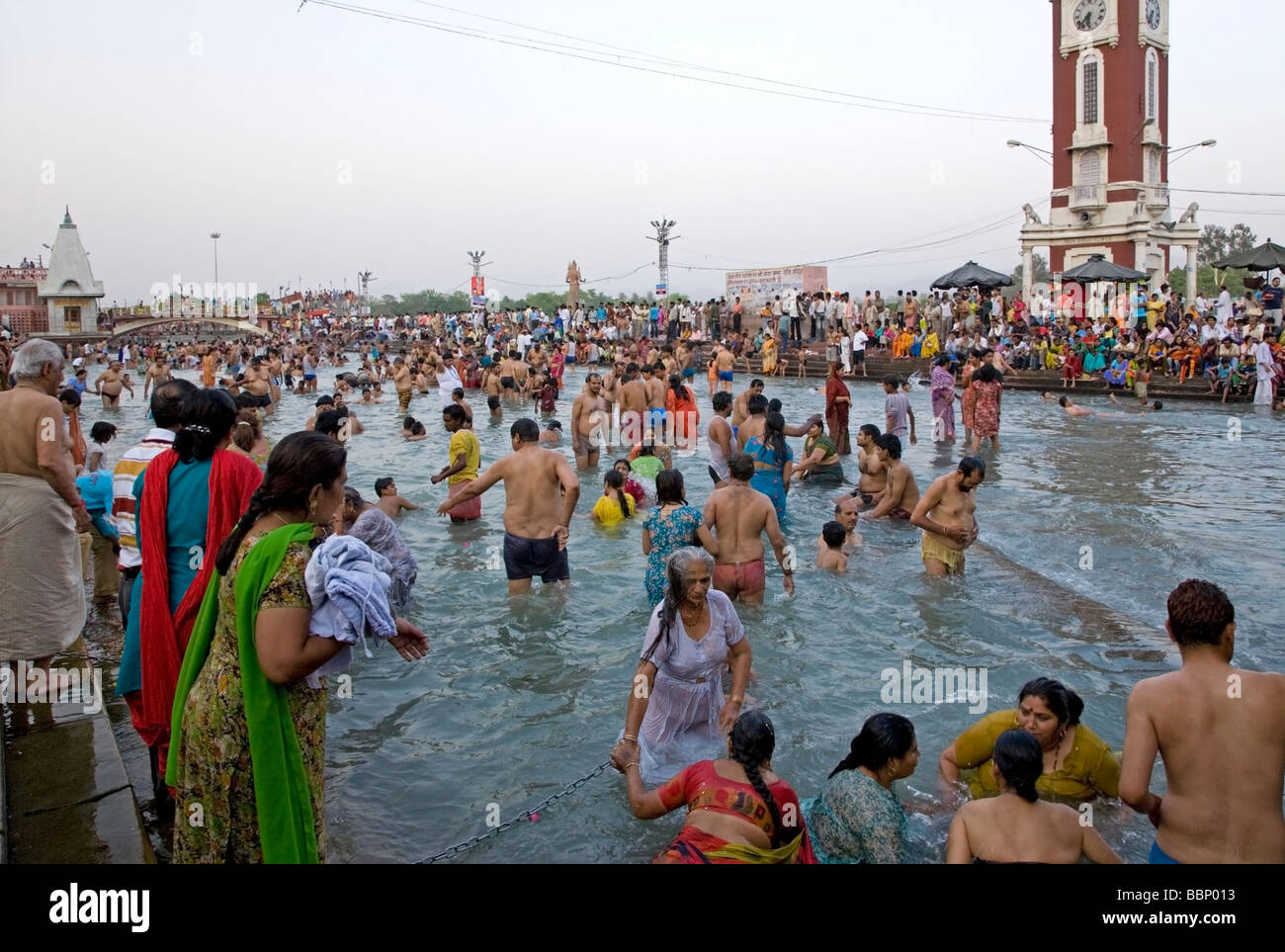 Pilgrims bathing in the Ganges river. Haridwar. Uttarakhand. India Stock Photo