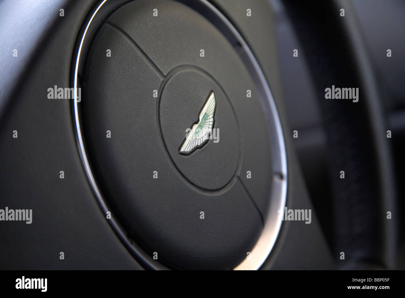 Aston Martin V8 Vantage interior Steering wheel Stock Photo