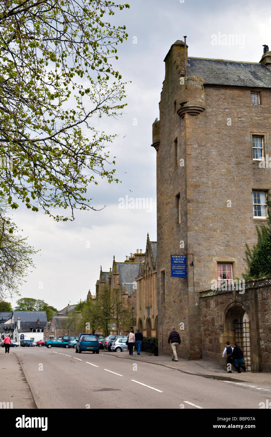 Main street in Dornoch, east coast, Sutherland, Scotland showing
