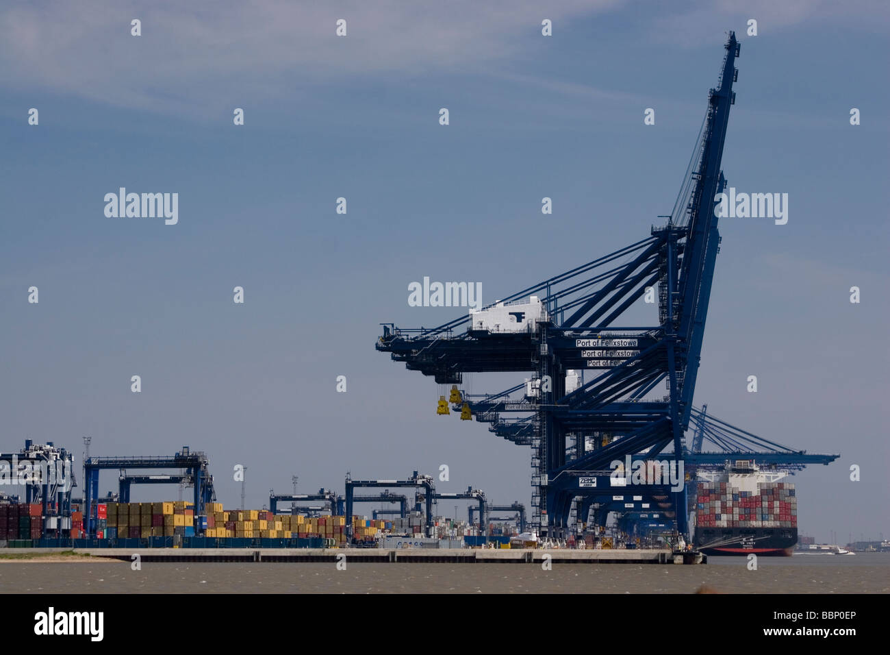 Ship to shore cranes at Felixstowe Dock's Trinity Terminal Stock Photo