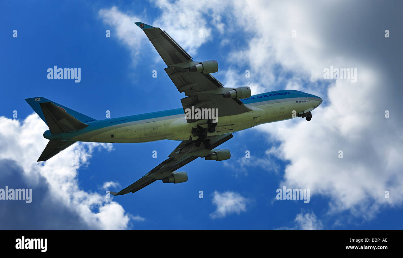 Korean Air Cargo Boeing 747 4B5 ER F on take off Amsterdam airport The Netherlands Stock Photo