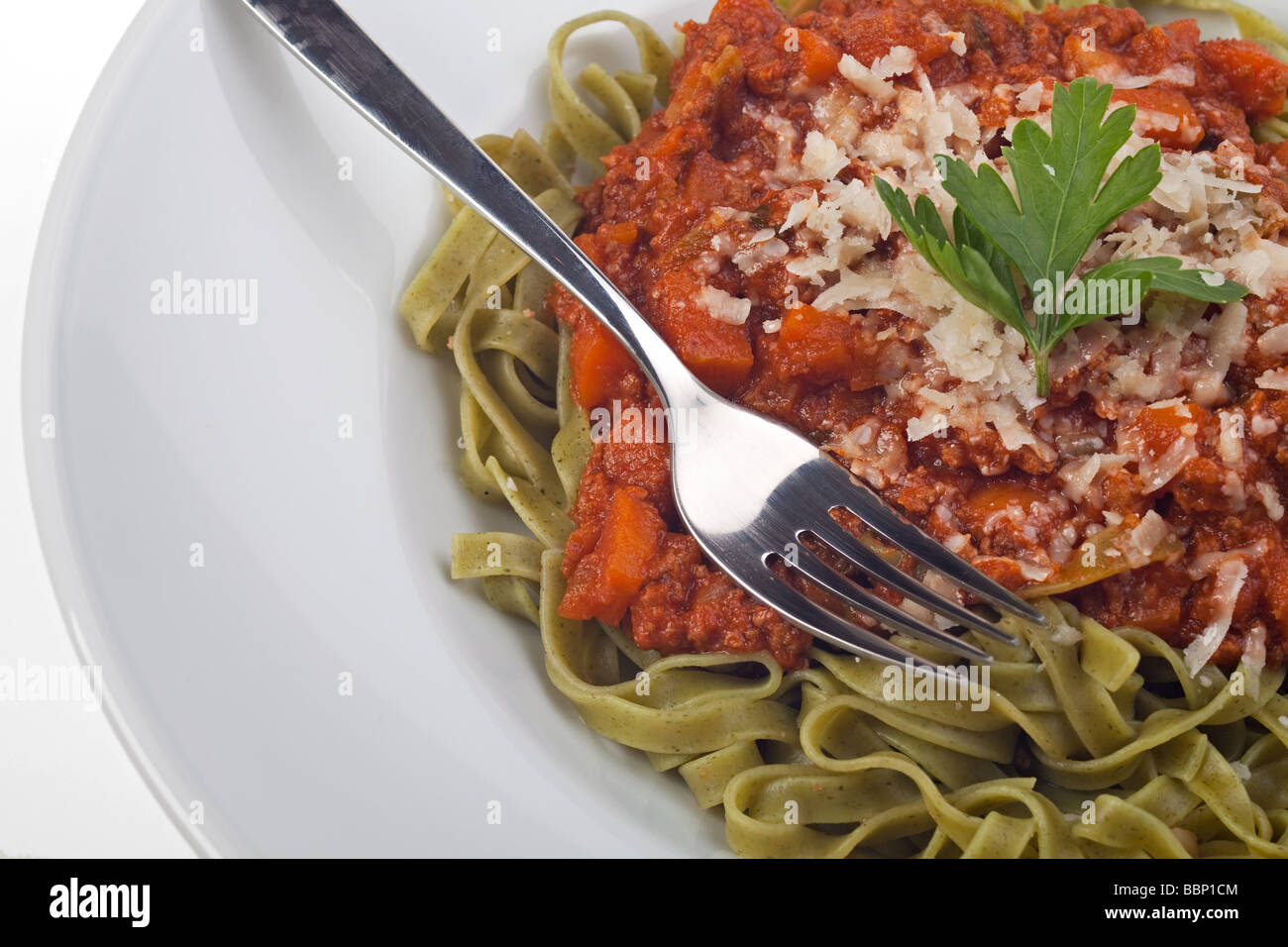 liatelle With Sauce Bolognaise In White Plates Stock Photo Alamy