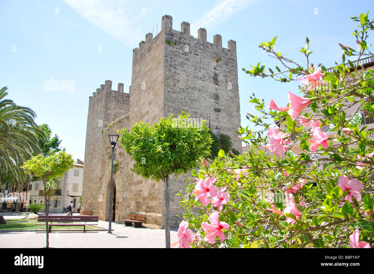 Medieval city gate, Old Town, Alcudia, Alcudia Municipality, Mallorca, Balearic Islands, Spain Stock Photo