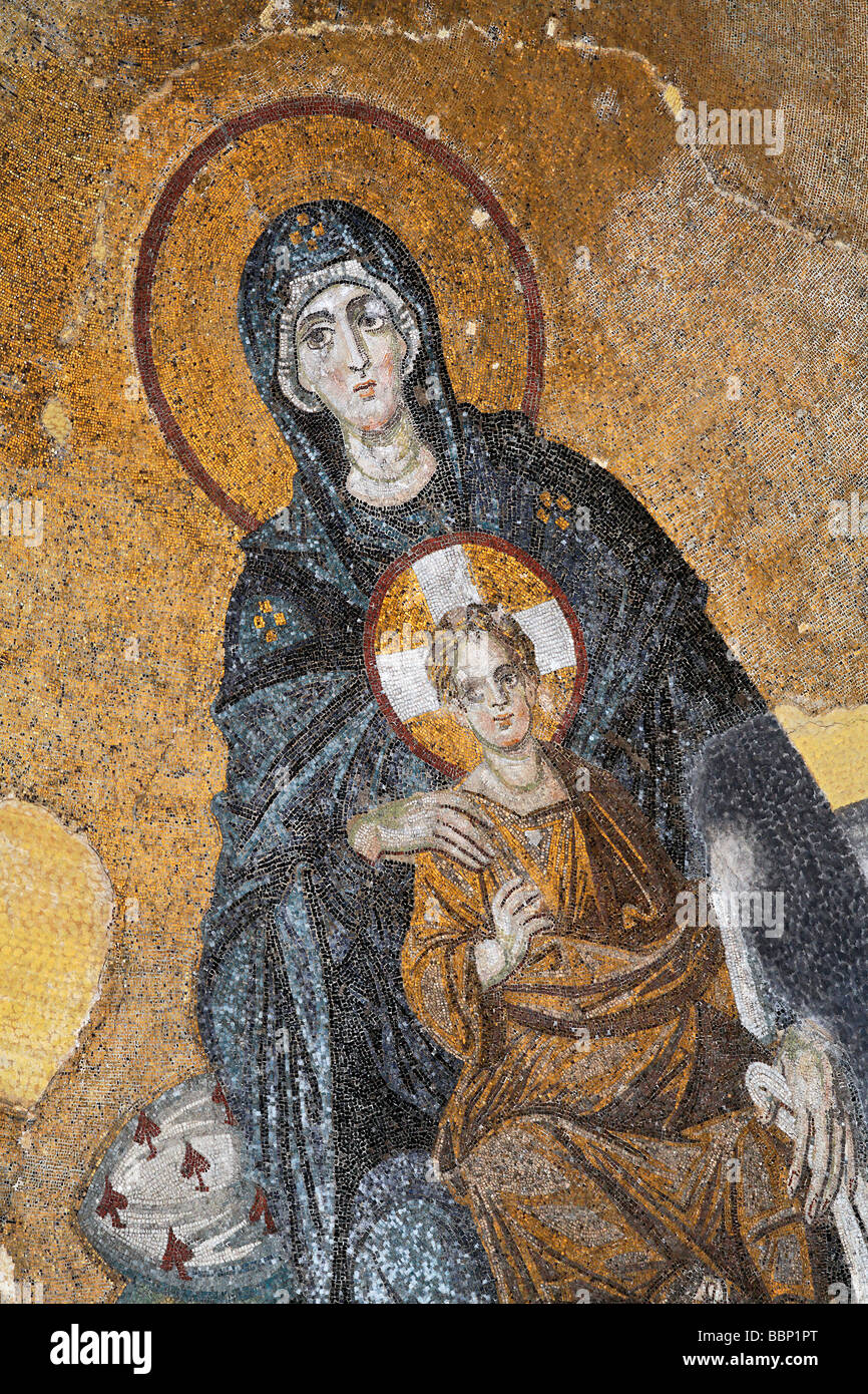 Mary with baby Jesus, Byzantine mosaic, dome in the apse, Hagia Sophia, Aya Sofya, Sultanahmet, Istanbul, Turkey Stock Photo