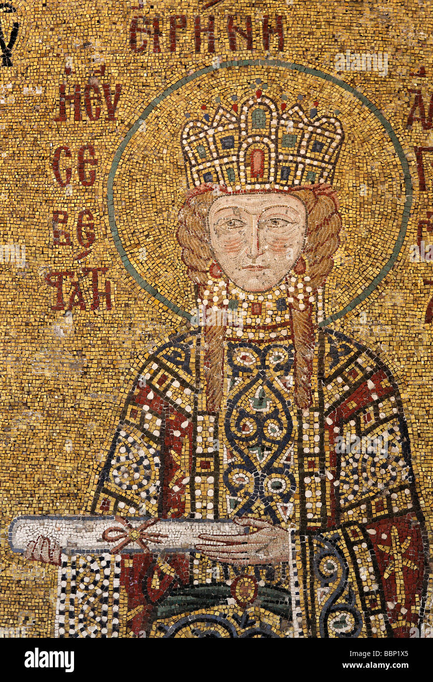 Empress Irene, Byzantine mosaic, South Gallery, Hagia Sophia, Aya Sofya, Sultanahmet, Istanbul, Turkey Stock Photo