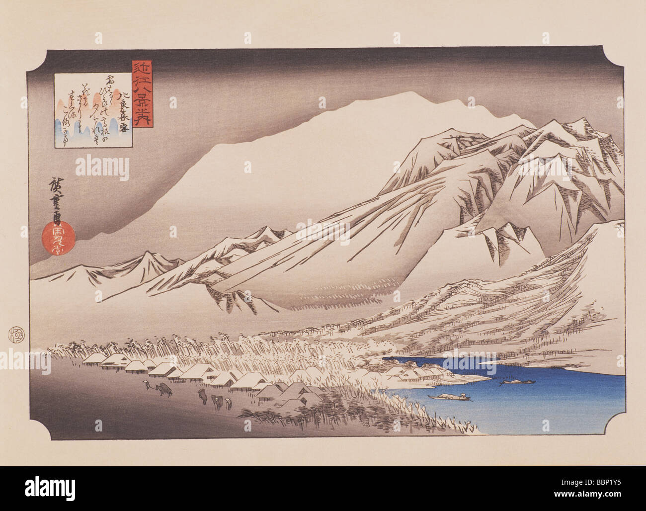 Utagawa Hiroshige, Eight Views of Omi, The spring snow at Hira, Stock Photo