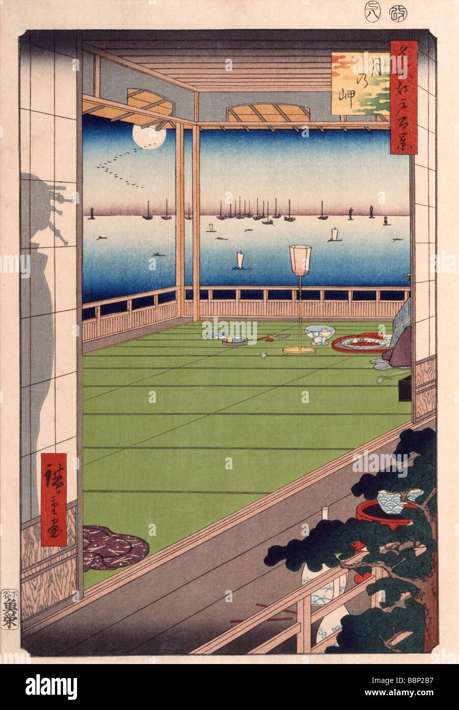 Utagawa Hiroshige, One Hundred Famous Views of Edo, Moon Promentory, Stock Photo