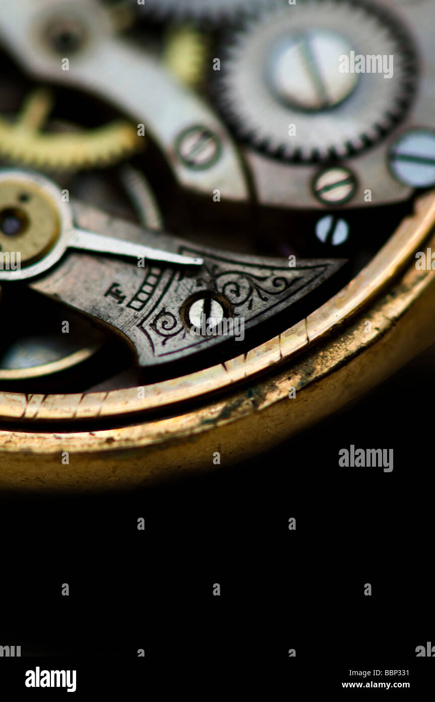 Image of the inner workings of an antique pocket watch Stock Photo