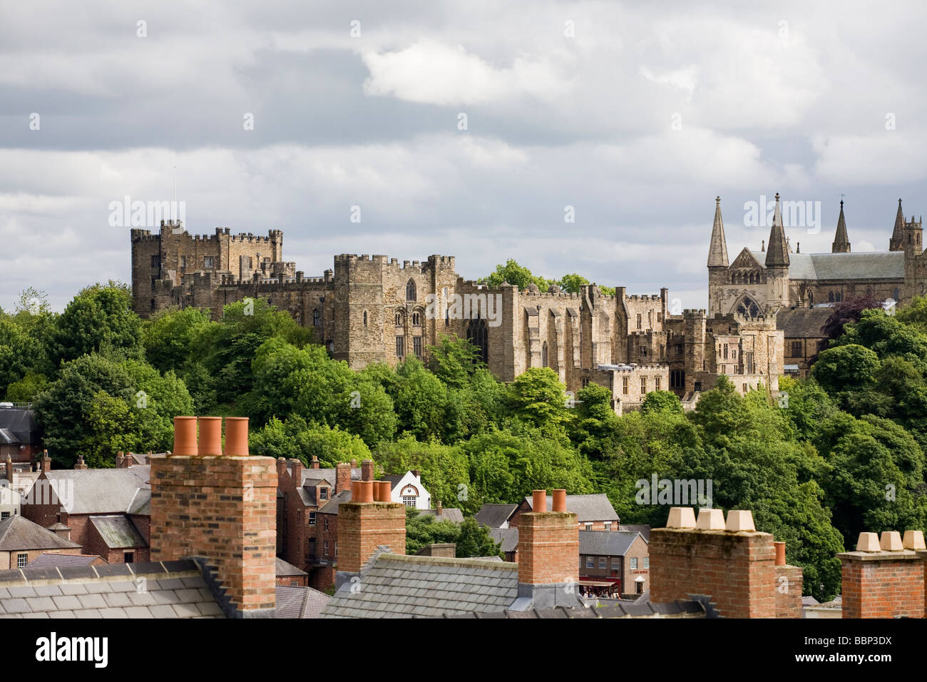 Durham Castle from the railway station, north east England, UK Stock Photo