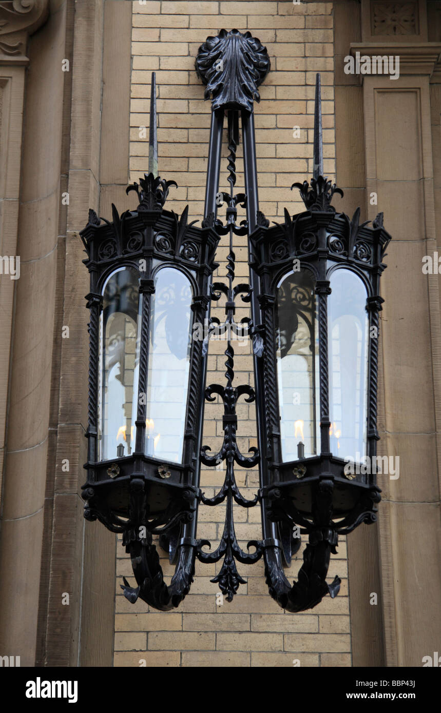 Light fitting outside the main entrance to the Dakota Building, New York, where John Lennon was murdered in 1980. Stock Photo