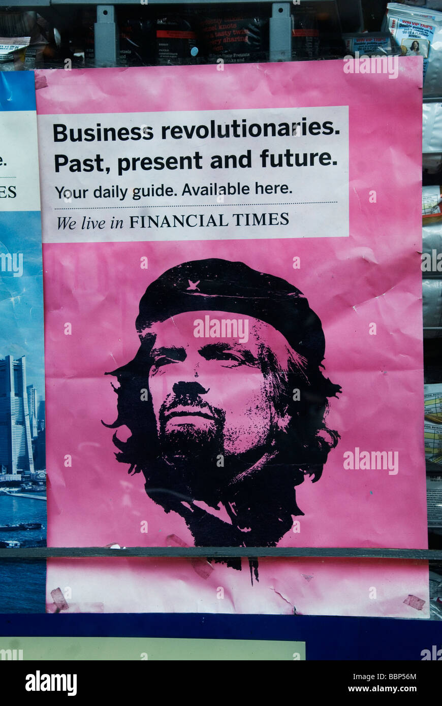 Advert for Financial Times featuring face of revolutionary Che Guevara type figure Stock Photo