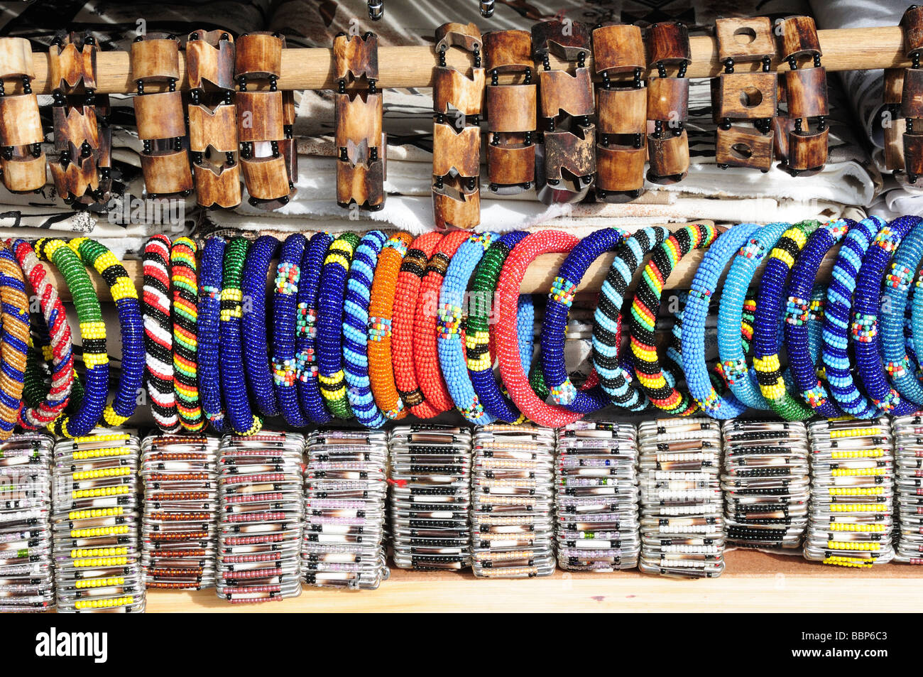 Beaded and wooden bangles for sale Kruger National Park South Africa Stock Photo