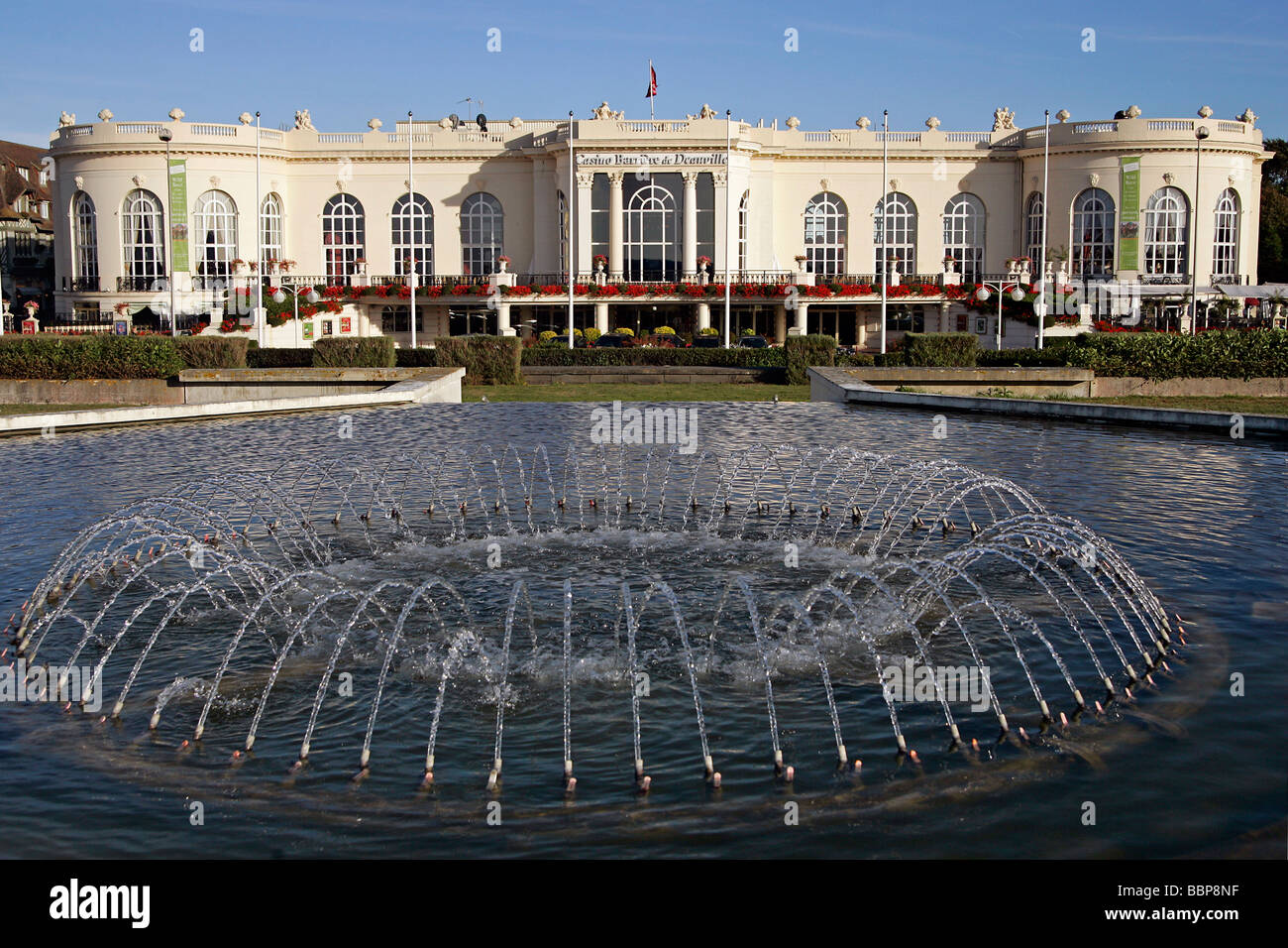 FOUNTAIN IN FRONT OF THE FACADE, THE CASINO OF DEAUVILLE, CALVADOS (14), NORMANDY, FRANCE Stock Photo