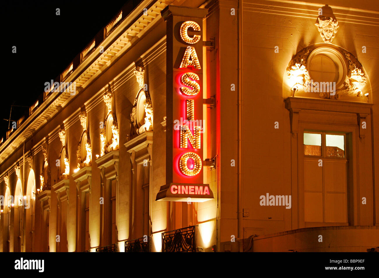 THE FACADE AT NIGHT, THE CASINO IN DEAUVILLE, CALVADOS (14), NORMANDY, FRANCE Stock Photo