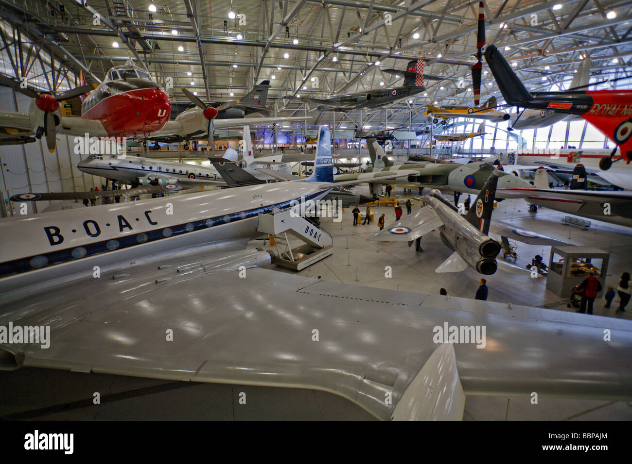 Inside the AirSpace hangar at Duxford Air Museum Stock Photo