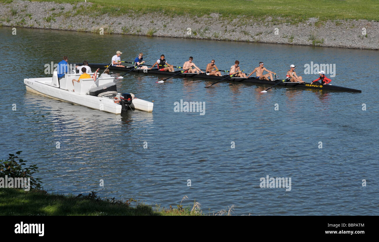 High school rowing team in training Stock Photo Alamy