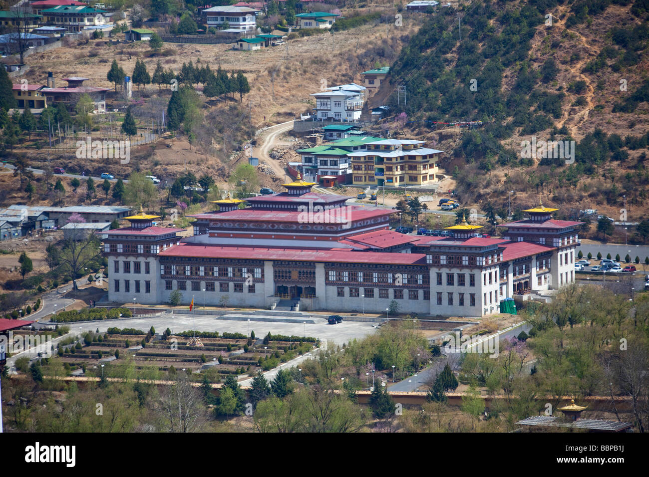 Royal palace of King of Bhutan Assembly buildings Tashi Chho Dzong  Thimphu Stock Photo