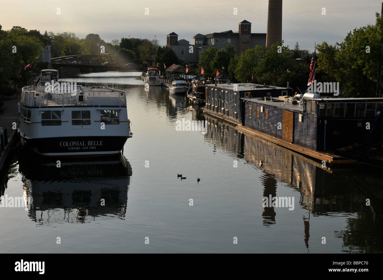 Maintenance barge on the Erie Canal, Fairport NY USA Stock Photo