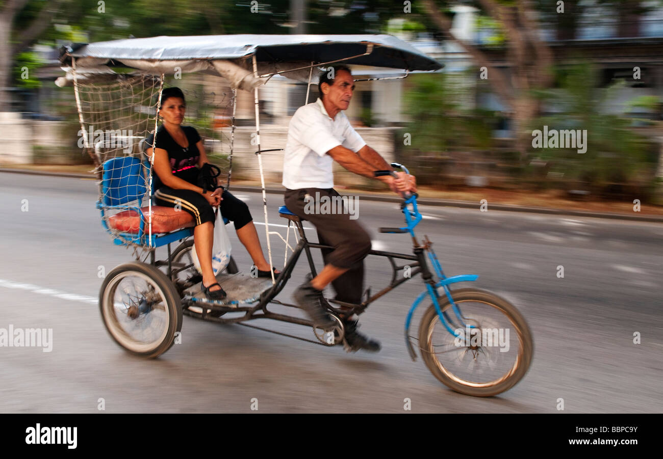 Traditional bicycle taxi in Havana, Cuba, Caribbean Stock Photo