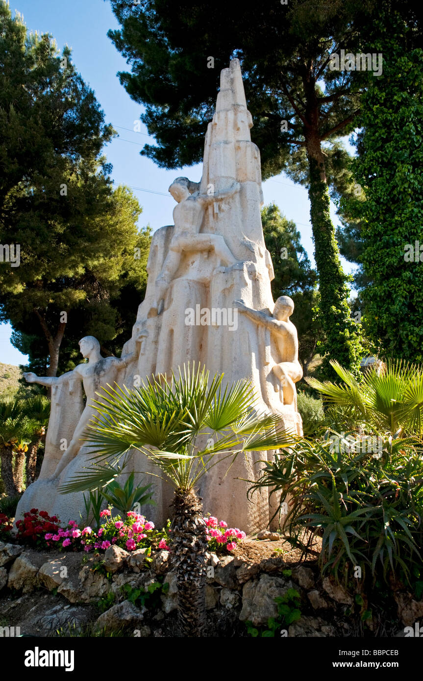 A statue commemorating the dicovery of the caves by three local youths in 1959, Caves of Nerja Stock Photo