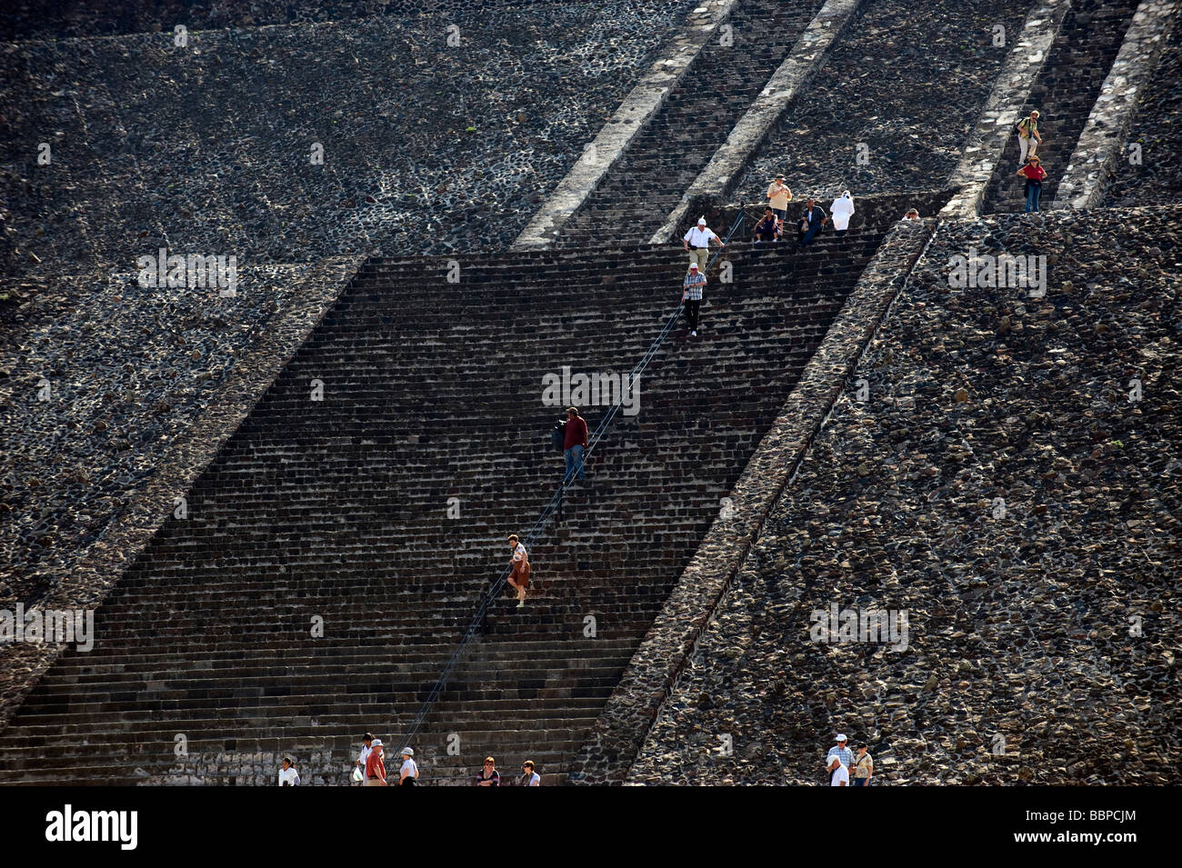Climbing the stairs of The Pyramid of the Sun at Teotihuacan in Mexico