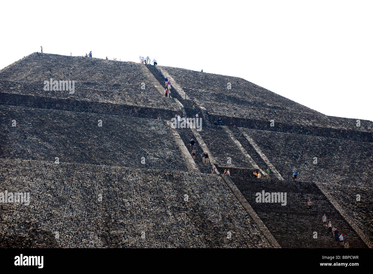 Visitors climb the Pyramid of the Sun at Teotihuacan in Mexico city