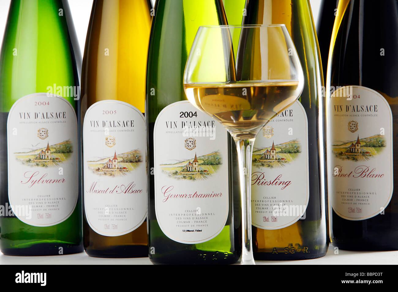 Glasses bottles alsatian muscat alsatian hi-res stock photography and