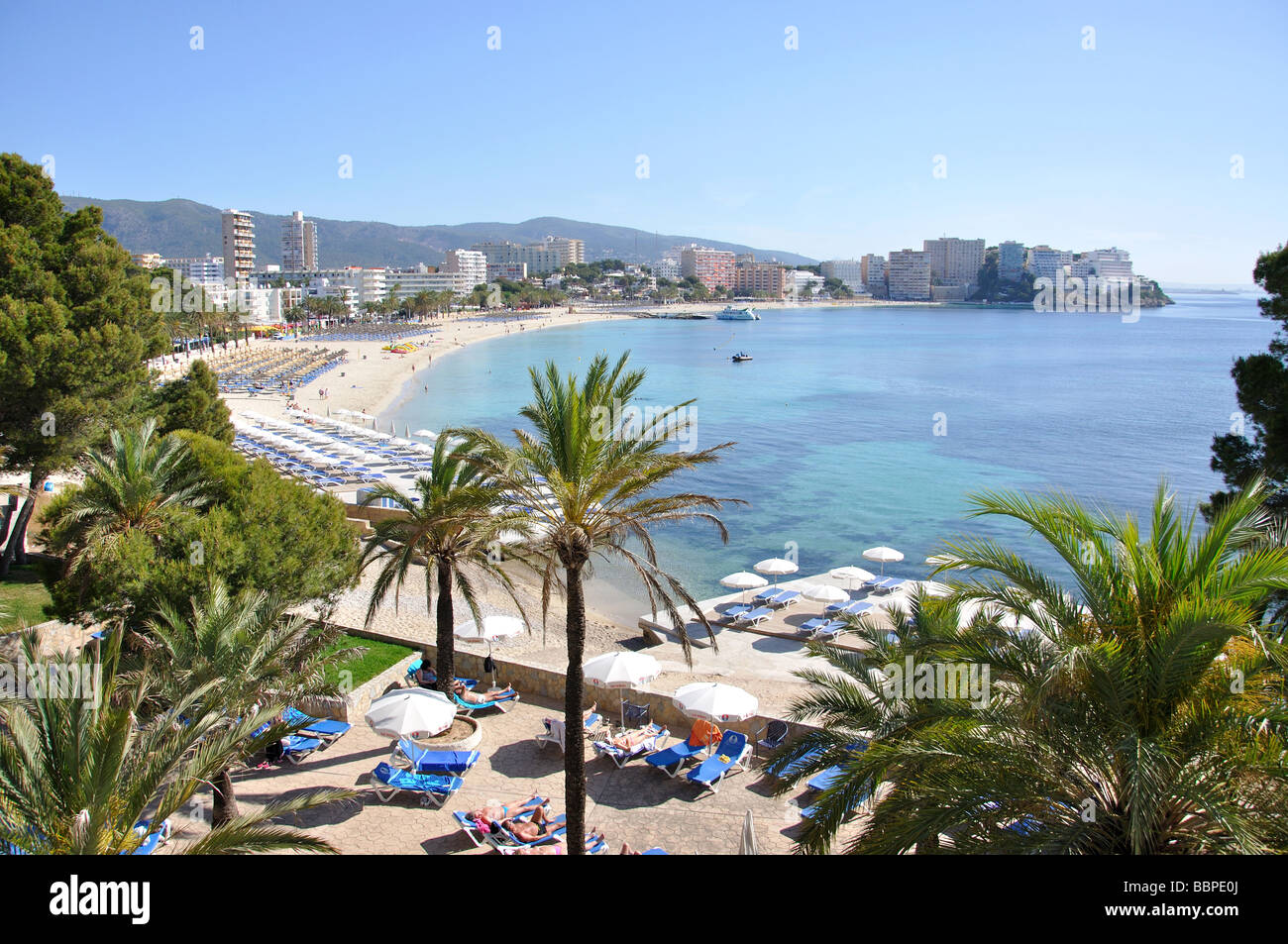 Beach view, Magaluf, Calvià Municipality, Mallorca (Majorca), Balearic Islands, Spain Stock Photo