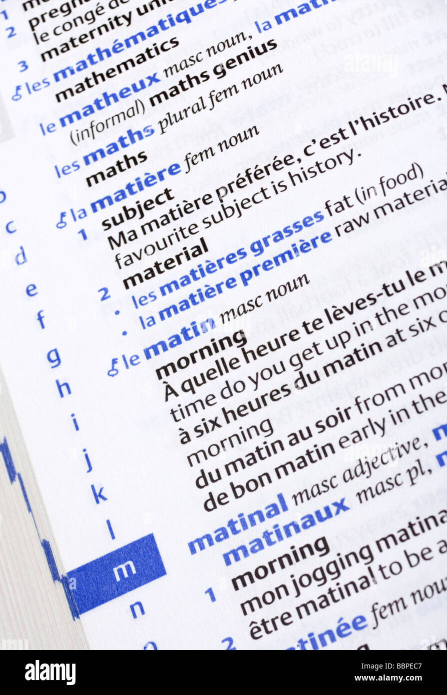 Close up of the page of a French to English language dictionary Stock Photo  - Alamy