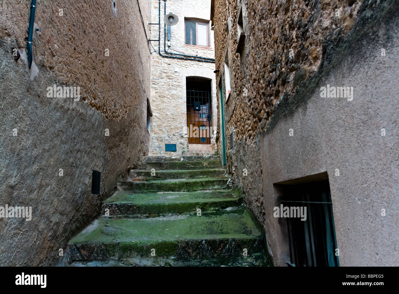 Steps in the village of Llado, Northern Spain. Stock Photo