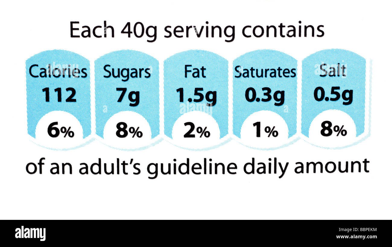 UK food label showing nutrition information Stock Photo