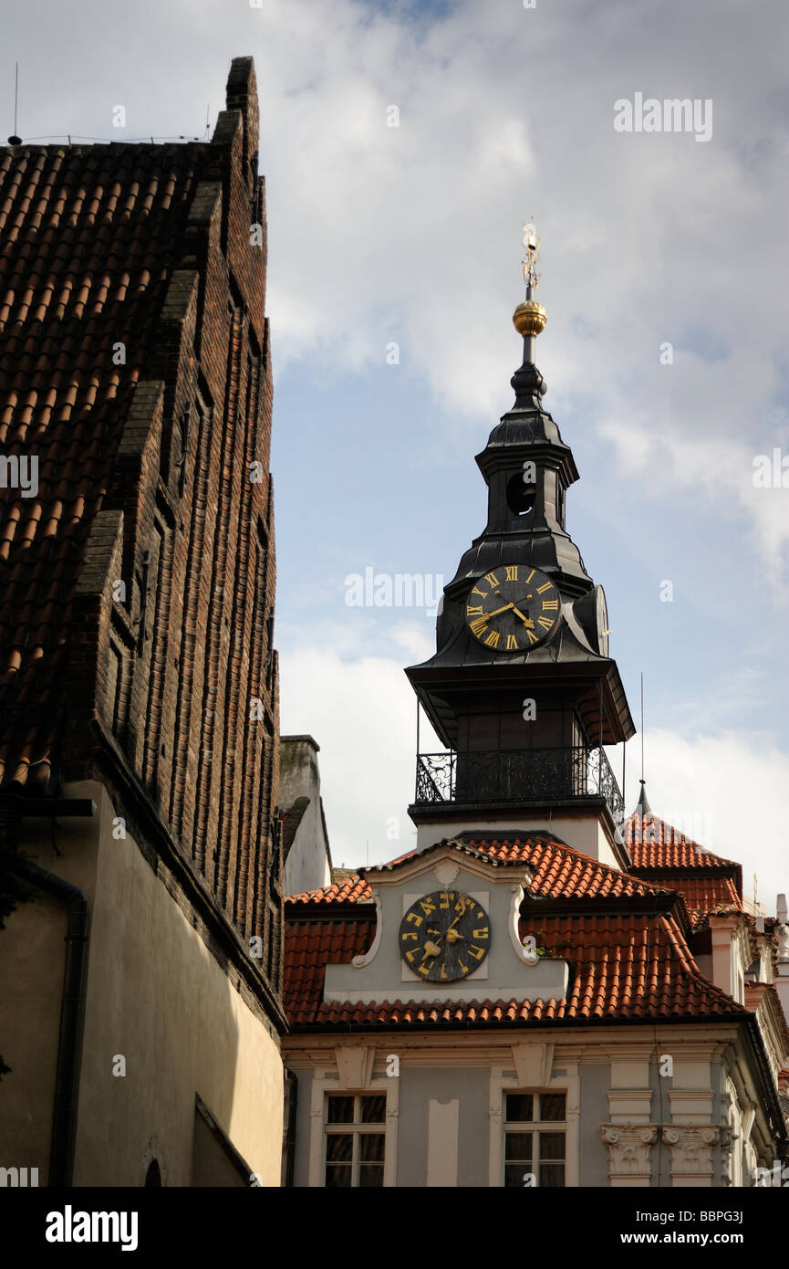 Old New Synagogue Staronova Synagoga at night Jewish Quarter Prague Czech Republic Parizska street Stock Photo