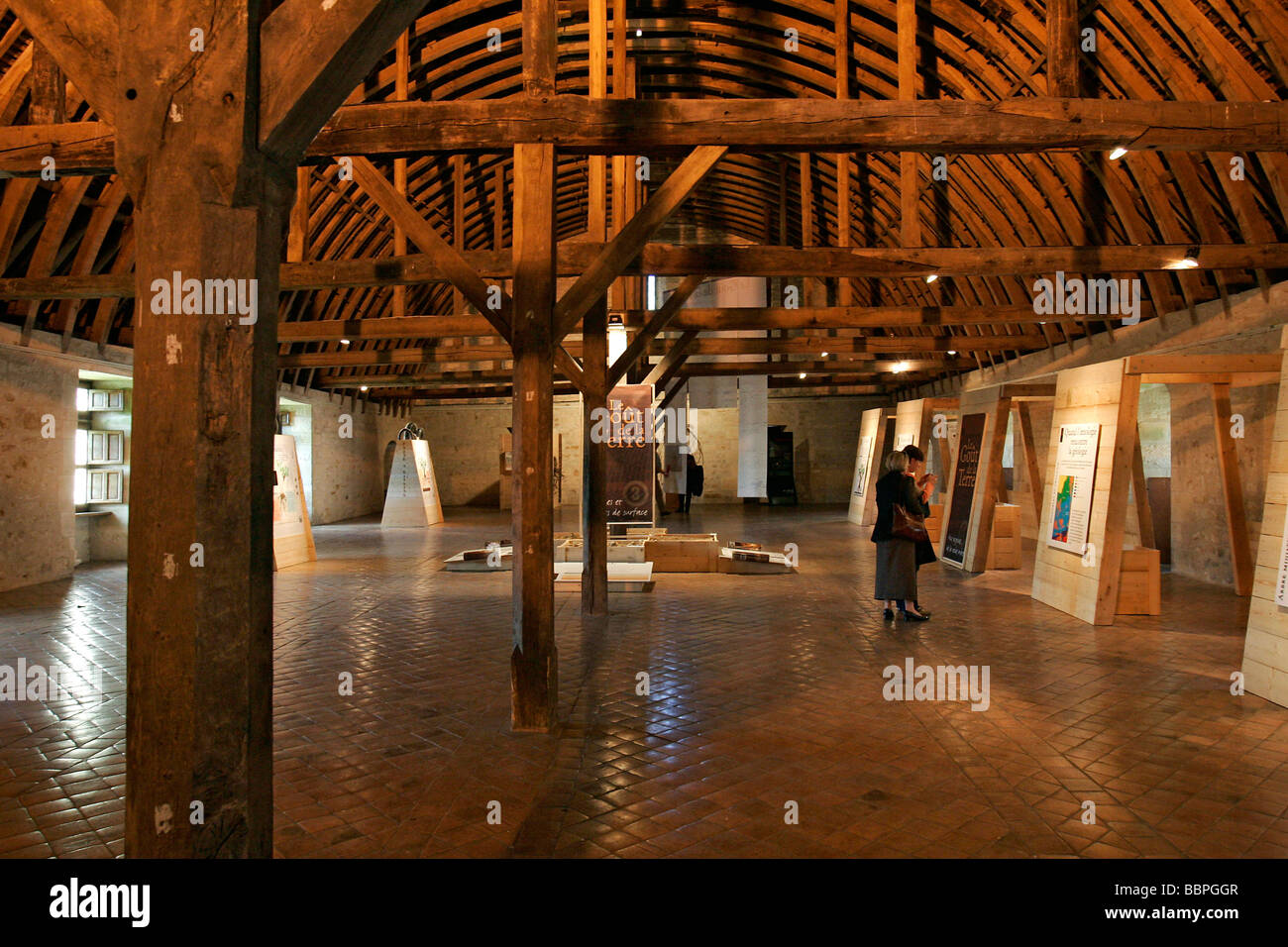 THE LAYMEN'S DORMITORY, EXHIBITION HALL, INTERIOR, NOIRLAC ABBEY, CHER (18), FRANCE Stock Photo