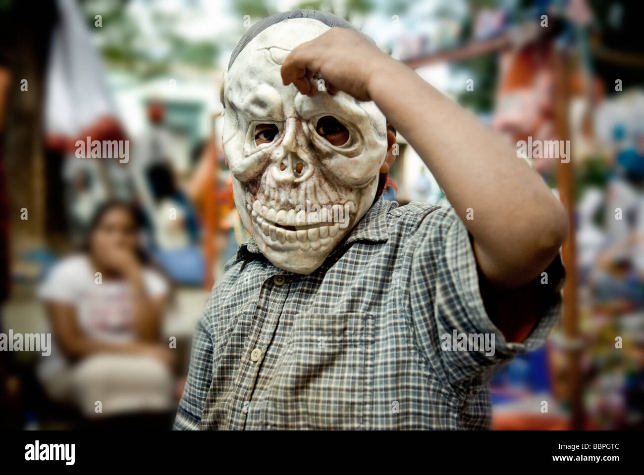 Mexico;Boy in skull mask for the Mexican Day of the Dead Stock Photo