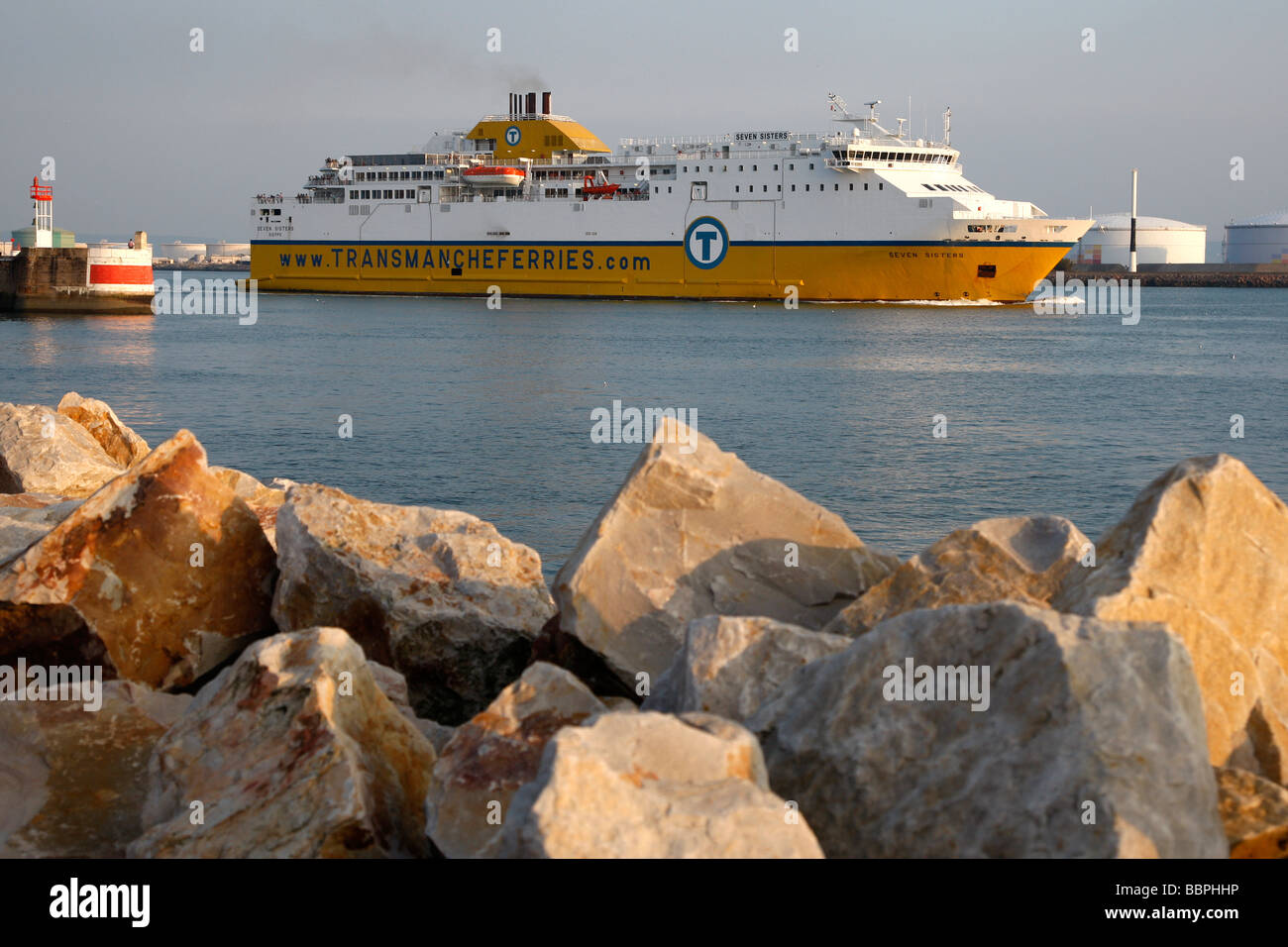 OCEAN LINER OF THE CROSS-CHANNEL FERRIES LEAVING THE PORT, LE HAVRE ...
