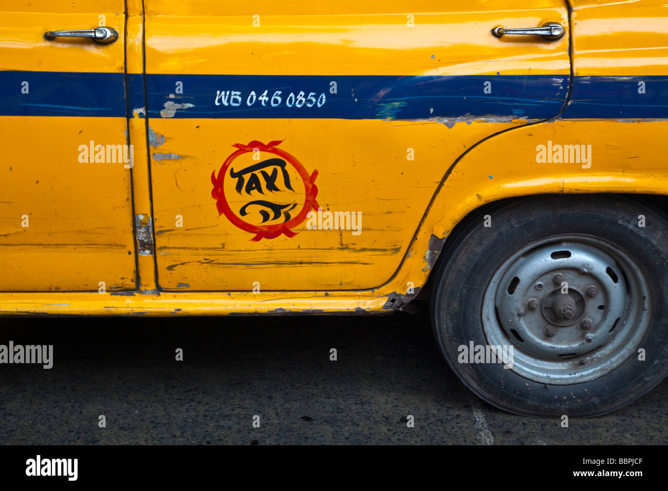 Yellow taxi detail, Kolkata, India Stock Photo