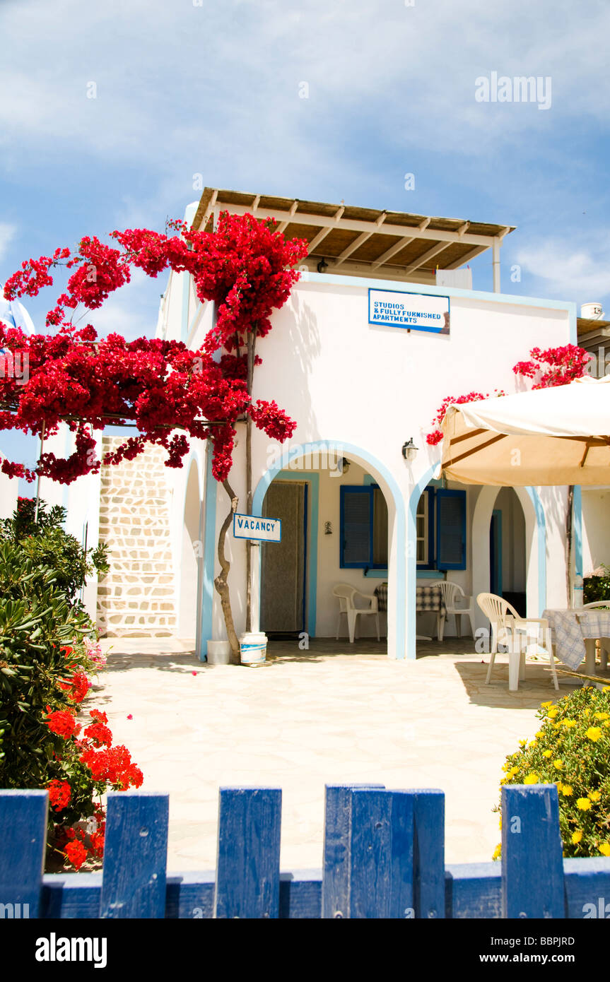 greece greek islands architecture cyclades greek island whitewashed building construction generic blue shutters stucco white flo Stock Photo