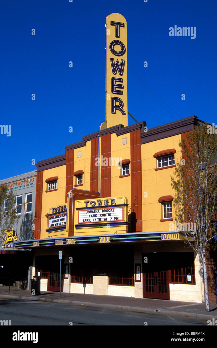 The Tower Theater and downtown shops Bend Oregon Stock Photo Alamy