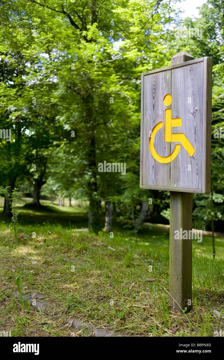 disabled parking sign in a forest area Stock Photo Alamy