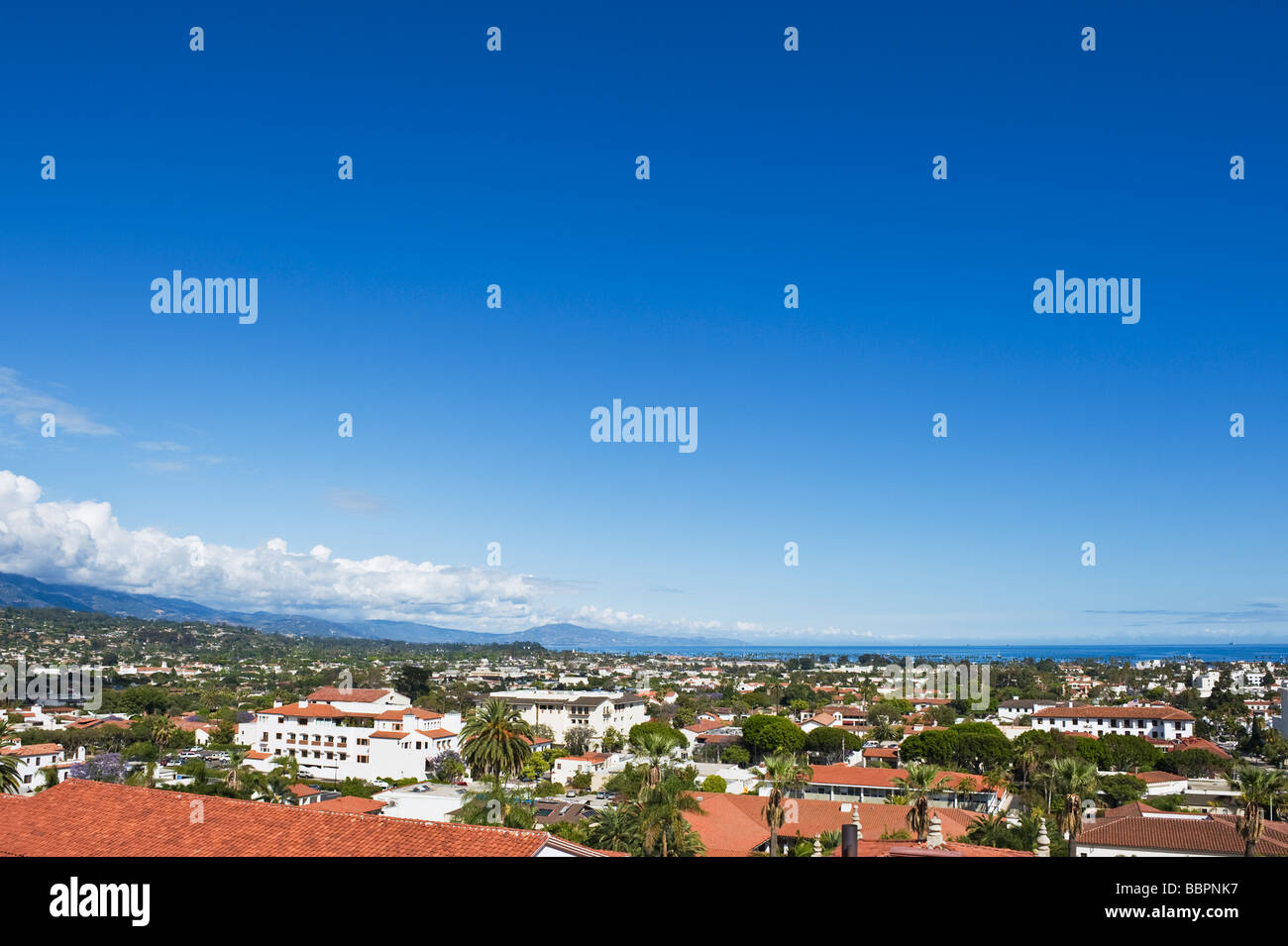 View across downtown Santa Barbara from courthouse towe,r Santa Barbara, California Stock Photo