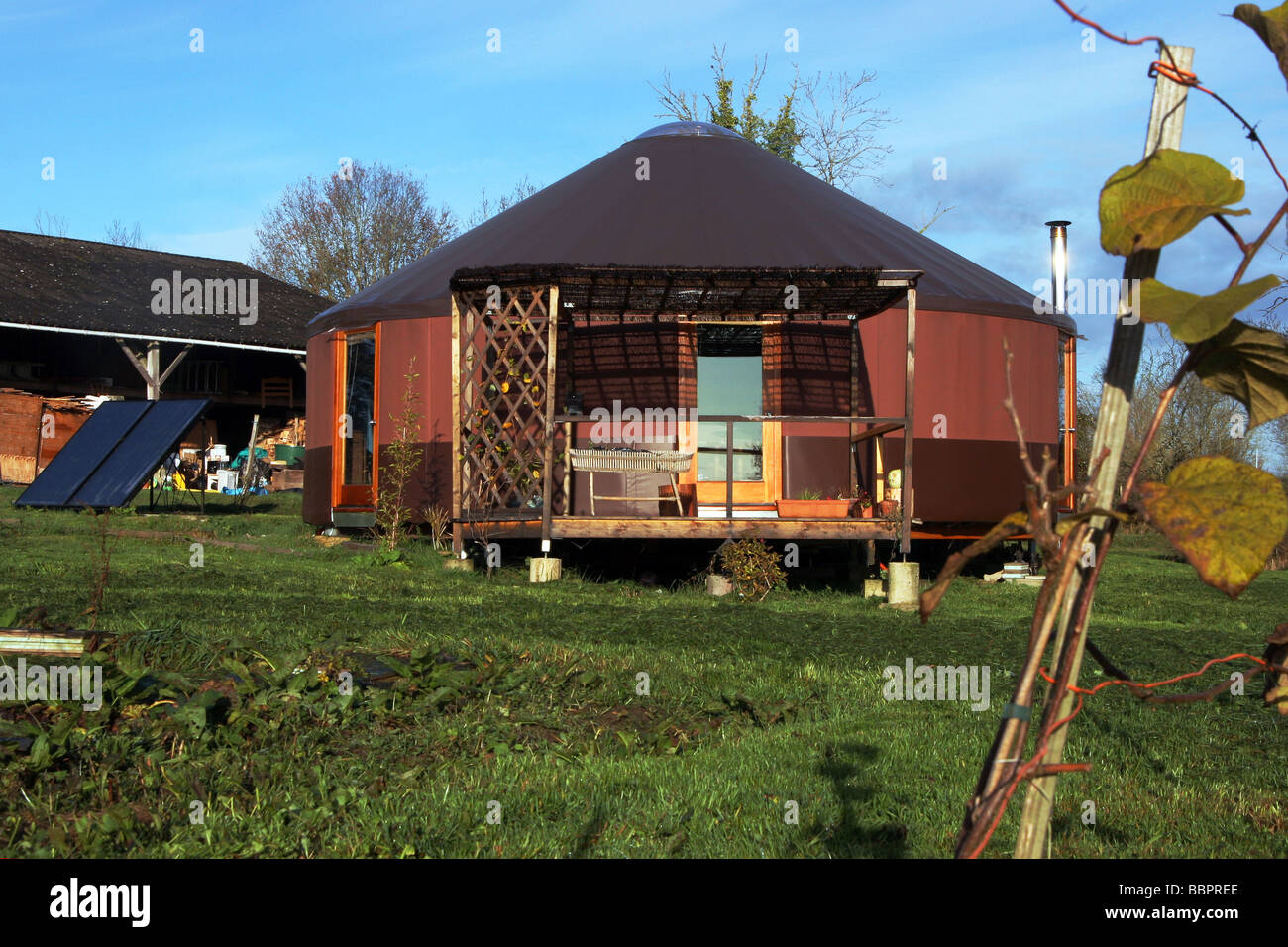 MODERN YURT WITH SOLAR PANEL, ECOLOGICAL HOUSE WITH SOLAR HEATING