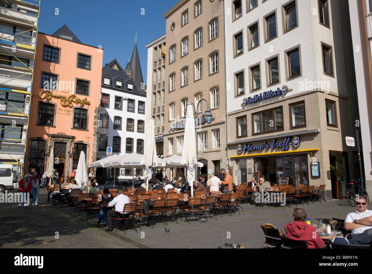 Cafes And Restaurant Scene In Cologne Altstadt District Stock Photo