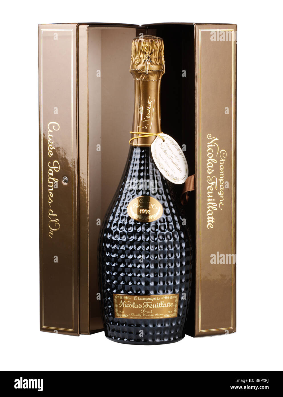 Champagne bottle and gift box Stock Photo
